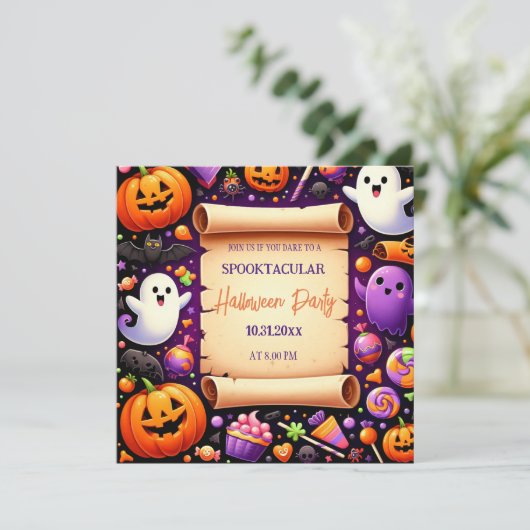 Halloween Spooky Night Bash: Jos for Fun! Einladung (Stehend Vorderseite)