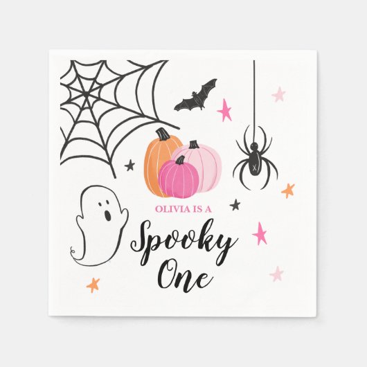 Halloween Spooky ONE 1. Geburtstag Pink Pumpkins Serviette (Vorderseite)