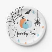Halloween Spooky One Birthday Blue Pumpkins Pappteller (Vorderseite)