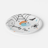 Halloween Spooky One Birthday Blue Pumpkins Pappteller (Schrägansicht)