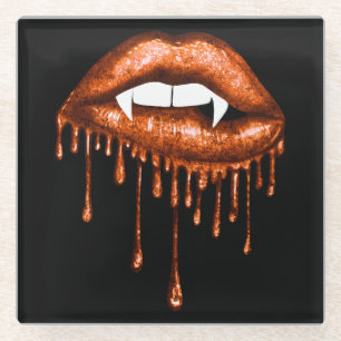 HALLOWEEN SPOOKY ORANGE DRIPPING VAMPIRE LIPS GLASUNTERSETZER