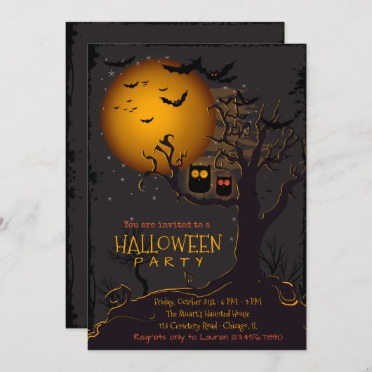 Halloween Spooky Owls Party Einladung (Vorne/Hinten)
