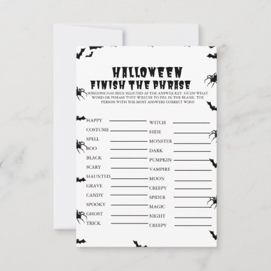 HAlloween Spooky Party Beenden Sie den Satz Spielk Einladung (Vorderseite)