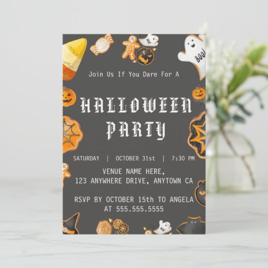 HALLOWEEN SPOOKY PARTY EINLADUNG (Stehend Vorderseite)