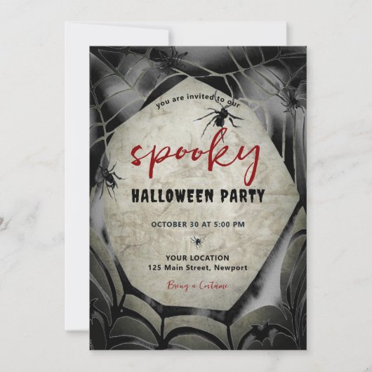 Halloween Spooky Party Spiderweb Black Einladung (Vorderseite)