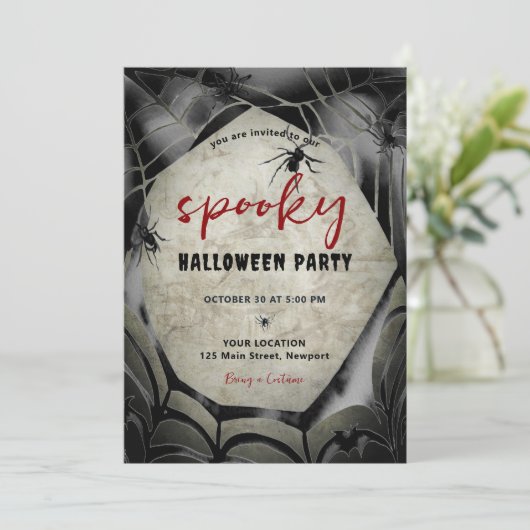 Halloween Spooky Party Spiderweb Black Einladung (Stehend Vorderseite)