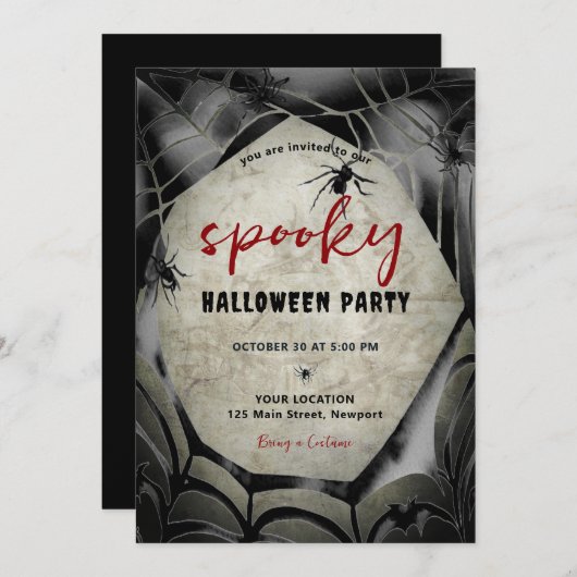 Halloween Spooky Party Spiderweb Black Einladung (Vorne/Hinten)