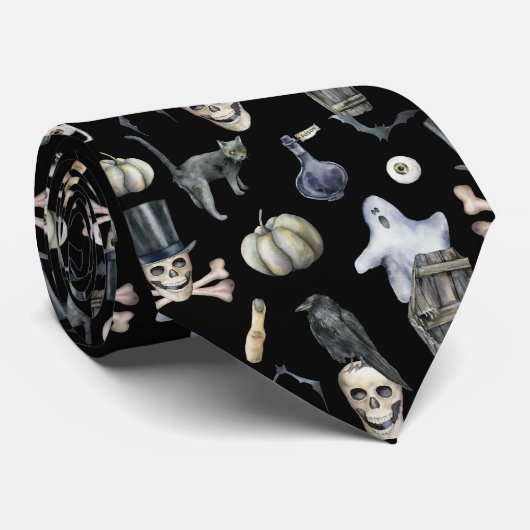 Halloween Spooky Pattern Krawatte (Gerollt)