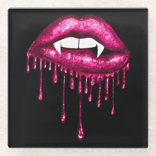 HALLOWEEN SPOOKY PINK DRIPPING VAMPIRE LIPS GLASUNTERSETZER (Vorderseite)
