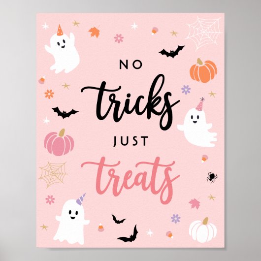 Halloween Spooky Pink Ghost No Tricks Nur Leckerei Poster (Vorne)