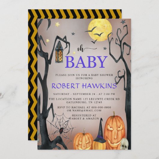 Halloween Spooky Pumpkin Baby Dusche Einladung (Vorne/Hinten)