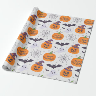 Halloween Spooky Pumpkin Bats Ghost Pattern Geschenkpapier