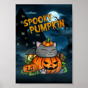 Halloween Spooky Pumpkin Cat Poster