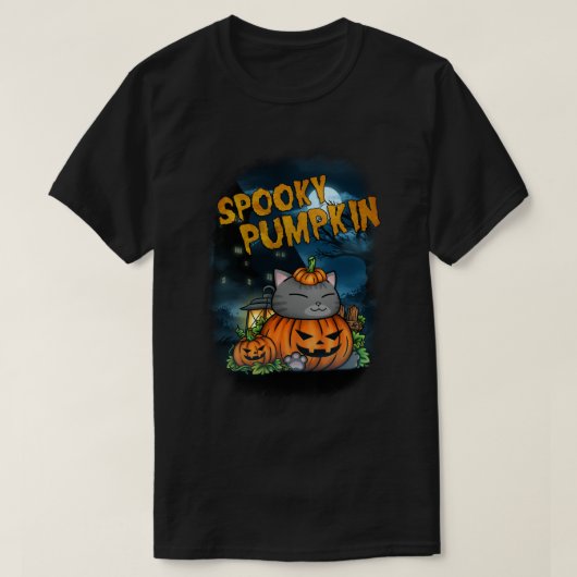 Halloween Spooky Pumpkin Cat T-Shirt (Design vorne)