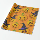 Halloween Spooky Pumpkin-Hexenhut-Orangenmuster Geschenkpapier (Ungerollt)