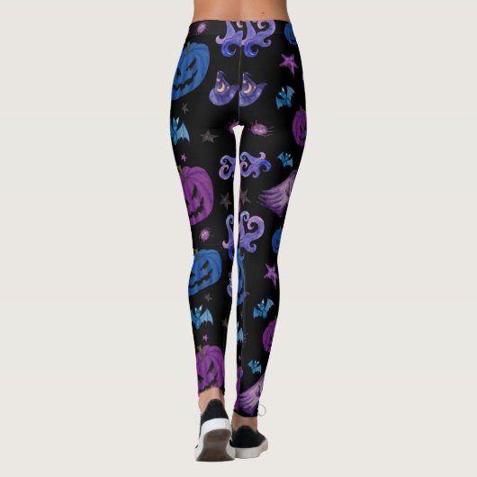 Halloween Spooky Pumpkin Pattern Schwarzer Hinterg Leggings (Rückseite)