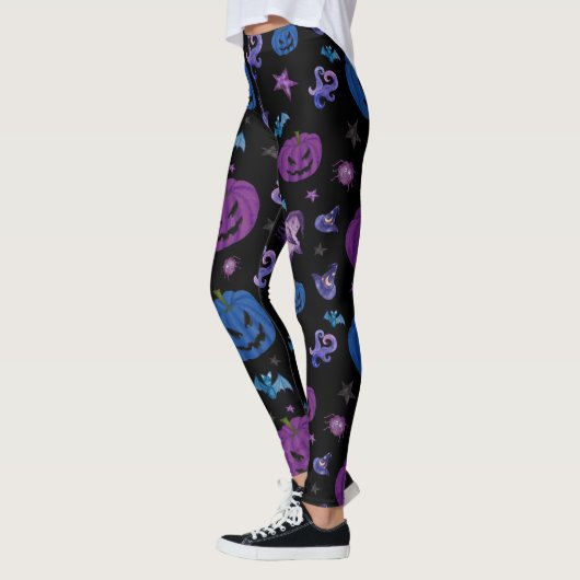 Halloween Spooky Pumpkin Pattern Schwarzer Hinterg Leggings (Links)