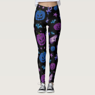 Halloween Spooky Pumpkin Pattern Schwarzer Hinterg Leggings