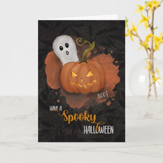 Halloween Spooky Pumpkin und Ghost Karte (Gelbe Blume)