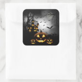 Halloween - Spooky Pumpkins Grau Moon Quadratischer Aufkleber (Tasche)