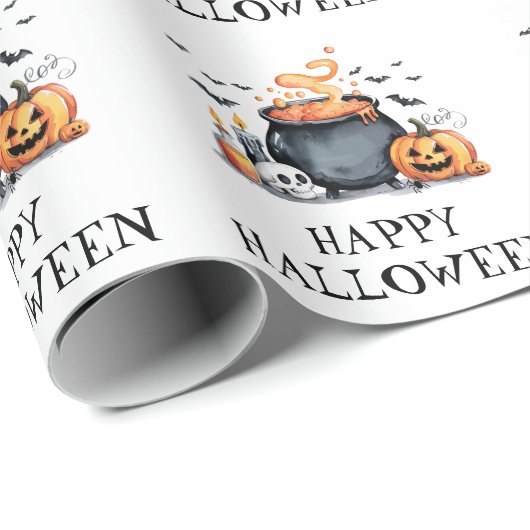 Halloween Spooky Schädel Pumpkin Bats Cauldron Geschenkpapier (Rolleneckpunkt)