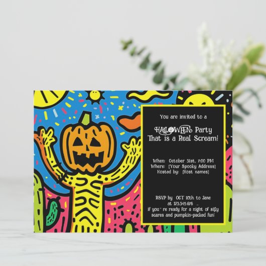 Halloween Spooky Scribble Shindig Einladung (Stehend Vorderseite)