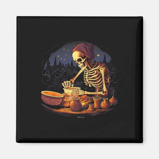 Halloween Spooky Skeleton Clay Pottery Maker Magnet (Vorne)
