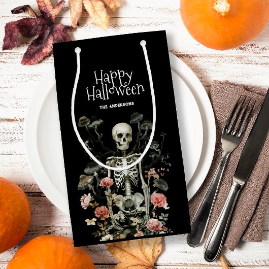 Halloween Spooky Skeleton Pink Floral Black Kleine Geschenktüte