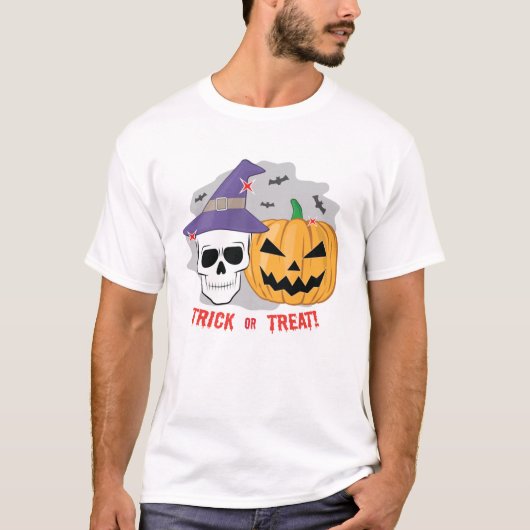 Halloween Spooky Skull and Pumpkin - Trick oder Tr T-Shirt (Vorderseite)
