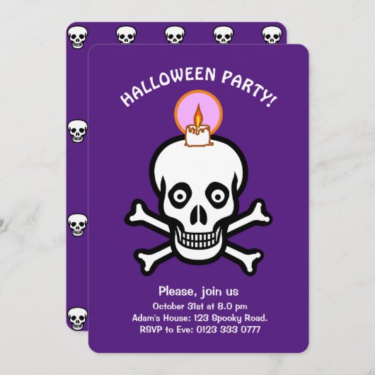 Halloween spooky skulls on royal purple Invitation Einladung (Vorne/Hinten)