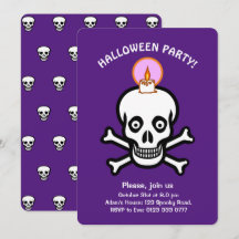 Halloween spooky skulls on royal purple Invitation