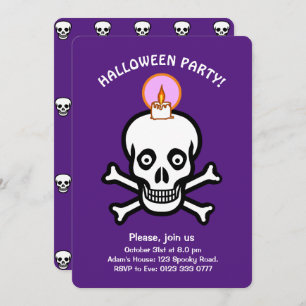 Halloween spooky skulls on royal purple Invitation Einladung
