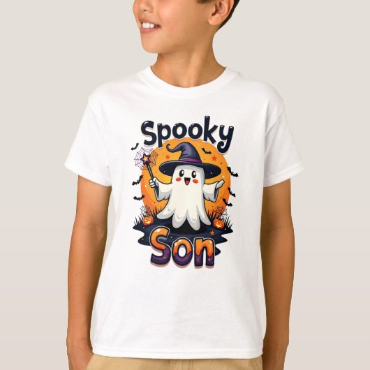 Halloween Spooky Son Ghost mit Hexenhut T-Shirt (Vorderseite)