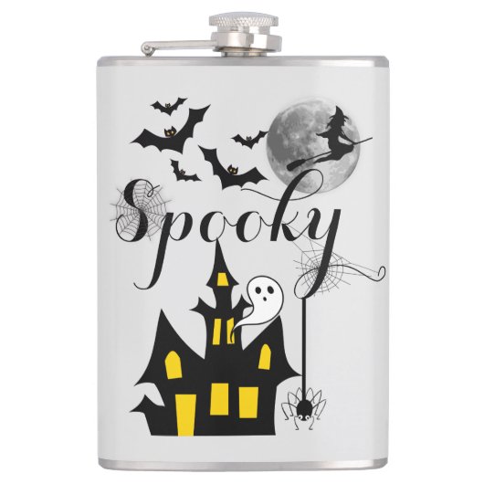 Halloween Spooky Spider Fledermäuse mit Spuk Haus Flachmann (Vorderseite)
