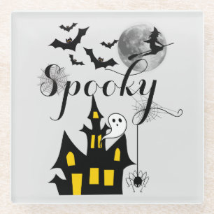 Halloween Spooky Spider Fledermäuse mit Spuk Haus Glasuntersetzer