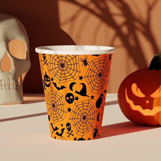 Halloween Spooky Spiderweborange Pappbecher