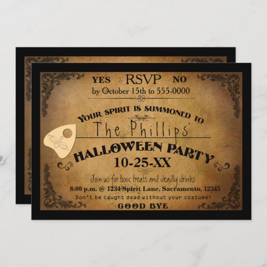 Halloween Spooky Spirit Board Party Einladung (Vorne/Hinten)