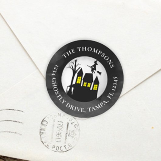 Halloween Spooky Spuk House Rücksendeadresse Runder Aufkleber