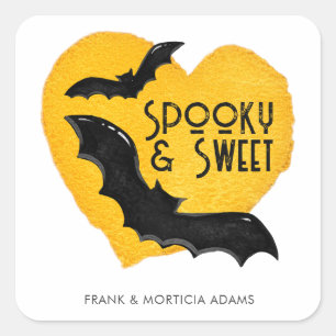 Halloween Spooky & Sweet Flying Bats & Moon Quadratischer Aufkleber