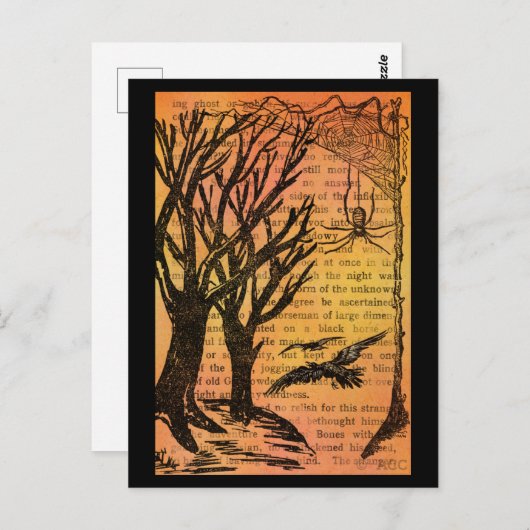 Halloween Spooky Trees Birds Spiderweb Postkarte (Vorne/Hinten)