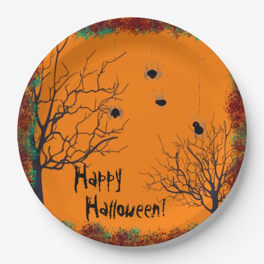 Halloween Spooky Trees Spinnen fallen Folies Pappteller (Vorderseite)