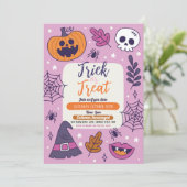 Halloween Spooky Trick oder Treat Party Pumpkins Einladung (Stehend Vorderseite)