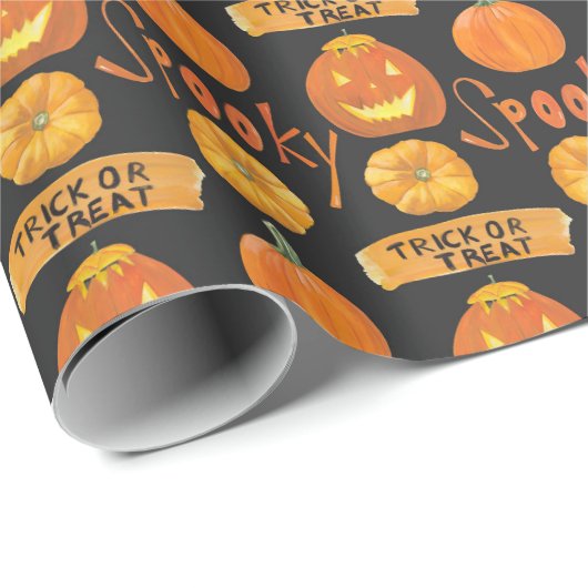 Halloween Spooky Trick oder Treat Pumpkin Geschenkpapier (Rolleneckpunkt)