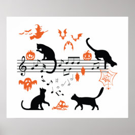 Halloween Spooky und Beängstigende Katzen Musiknot Poster