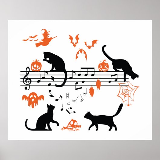 Halloween Spooky und Beängstigende Katzen Musiknot Poster (Vorne)