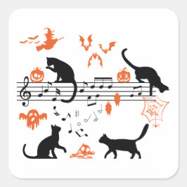 Halloween Spooky und Beängstigende Katzen Musiknot Quadratischer Aufkleber