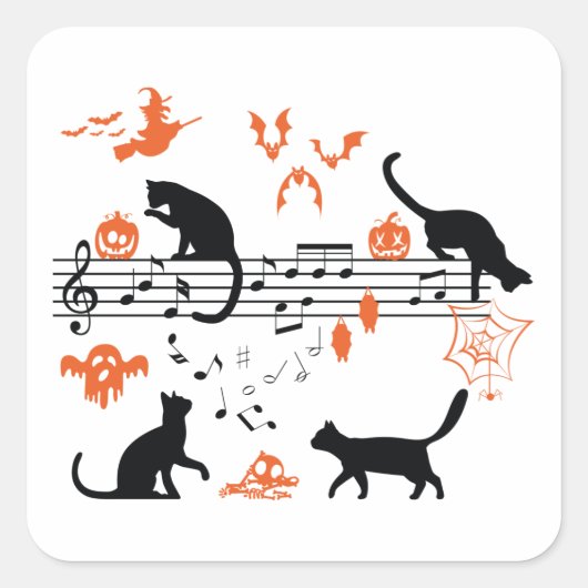 Halloween Spooky und Beängstigende Katzen Musiknot Quadratischer Aufkleber (Vorderseite)