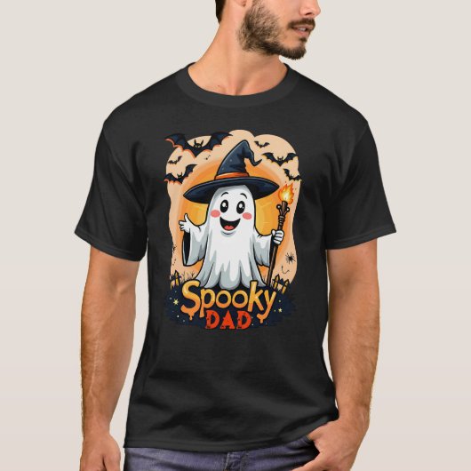 Halloween Spooky Vater Ghost mit Hut anpassbar T-Shirt (Vorderseite)