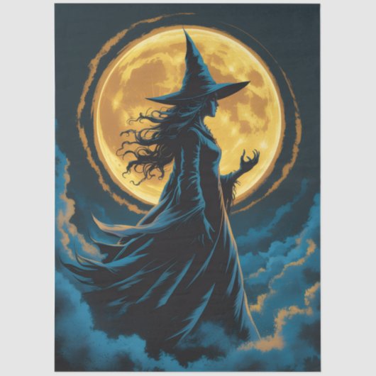 Halloween Spooky Witch a Full Moon Seidenpapier (Vorderseite)