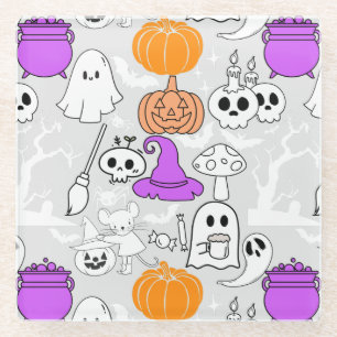 Halloween-Sporenmuster 01 L Grau BG Glasuntersetzer